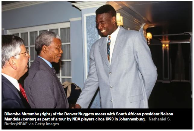 Dikembe Mutombo, as part of a tour by NBA players burgeoning imprint in Africa - Mutombo Coffee